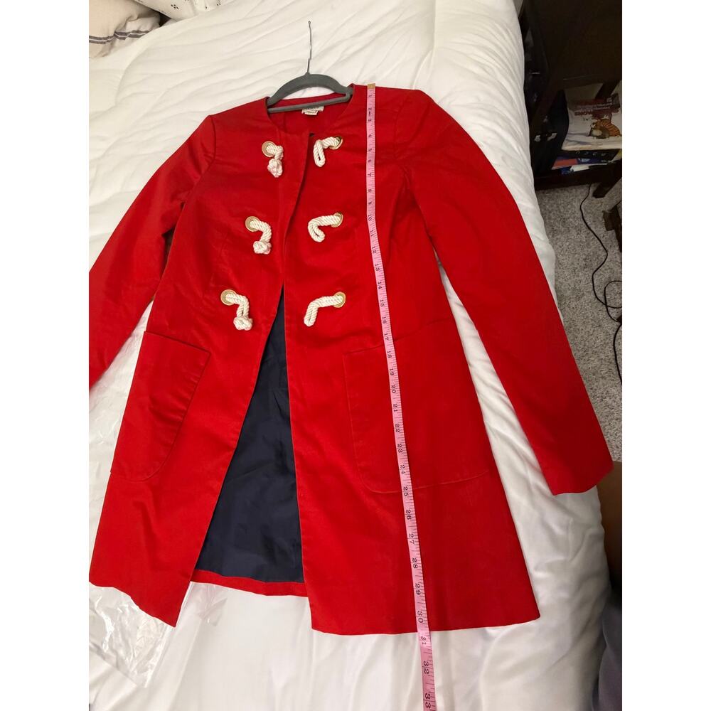 J.Crew Red Nautical Rope Toggle Coat Gold Grommet Jacket Size 00 - Picture 3 of 10